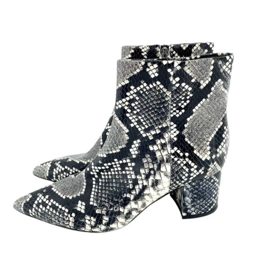 Marc Fisher Jarli Snake Print Leather Pointed Toe Ankle Boots