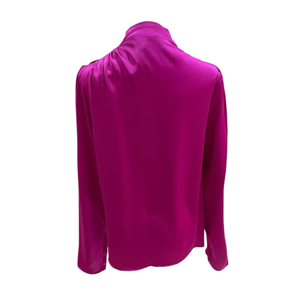 Joie Hot Pink Satin High Neck Rhinestone Buttons Top