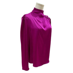 Joie Hot Pink Satin High Neck Rhinestone Buttons Top