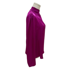 Joie Hot Pink Satin High Neck Rhinestone Buttons Top