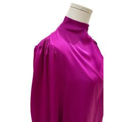 Joie Hot Pink Satin High Neck Rhinestone Buttons Top