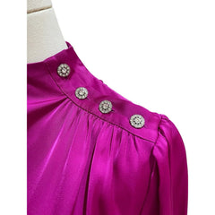 Joie Hot Pink Satin High Neck Rhinestone Buttons Top