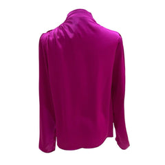 Joie Hot Pink Satin High Neck Rhinestone Buttons Top