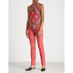 Diane Von Furstenberg High Waist Tapered Leg Skinny Ankle Red Pants