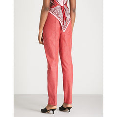 Diane Von Furstenberg High Waist Tapered Leg Skinny Ankle Red Pants