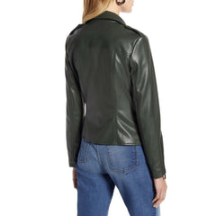 Halogen Dark Green Faux Leather Motorcycle Jacket