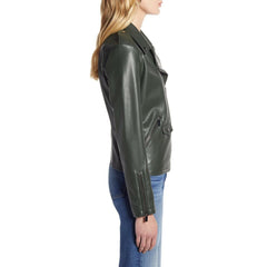 Halogen Dark Green Faux Leather Motorcycle Jacket