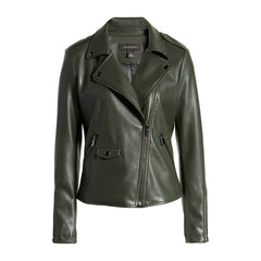 Halogen Dark Green Faux Leather Motorcycle Jacket