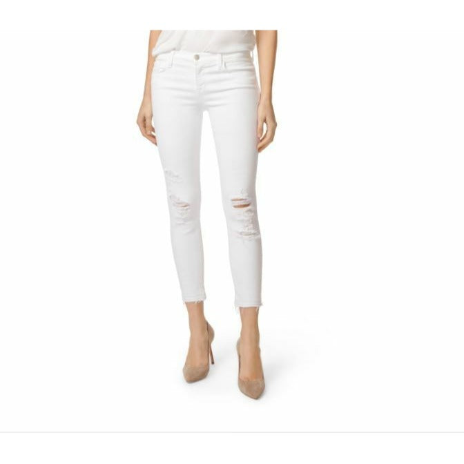 J Brand Low Rise Crop Demented White Skinny Distressed Jeans