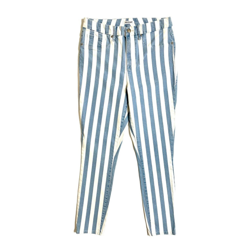 Good American Good Legs Crop Skinny White Blue Striped Jeans - PRE-OWNED