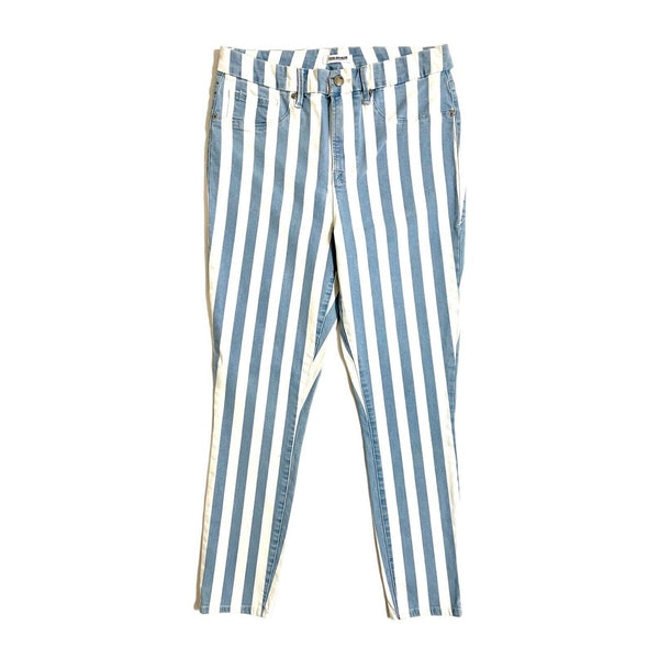 Good American Good Legs Crop Skinny White Blue Striped Jeans - PRE-OWNED
