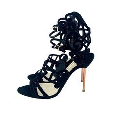 Sophia Webster Birdie Sandals Black Suede Leather Laser Cut Sandals