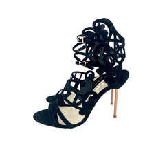 Sophia Webster Birdie Sandals Black Suede Leather Laser Cut Sandals