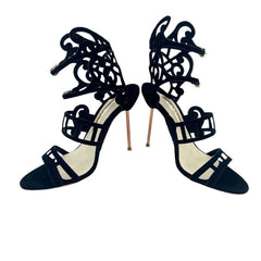 Sophia Webster Birdie Sandals Black Suede Leather Laser Cut Sandals