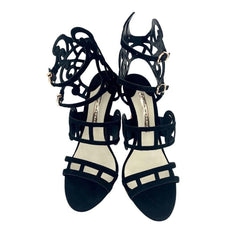 Sophia Webster Birdie Sandals Black Suede Leather Laser Cut Sandals