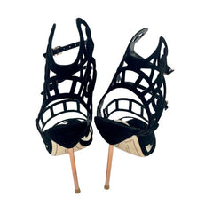 Sophia Webster Birdie Sandals Black Suede Leather Laser Cut Sandals