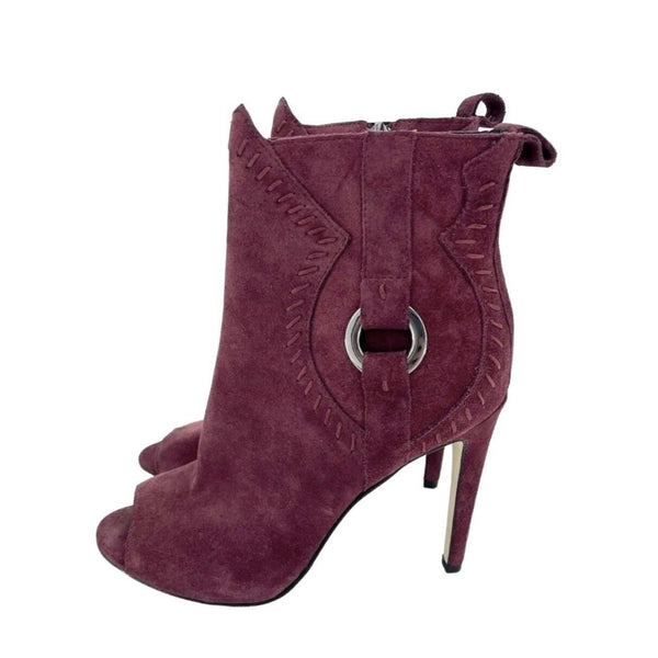 Rebecca Minkoff Ridley Burgundy Suede Leather Peep Toe Booties