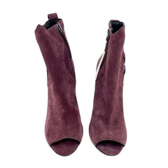 Rebecca Minkoff Ridley Burgundy Suede Leather Peep Toe Booties