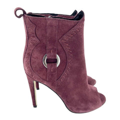 Rebecca Minkoff Ridley Burgundy Suede Leather Peep Toe Booties