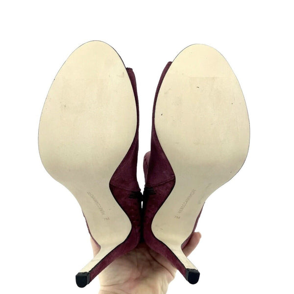 Rebecca Minkoff Ridley Burgundy Suede Leather Peep Toe Booties
