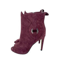 Rebecca Minkoff Ridley Burgundy Suede Leather Peep Toe Booties