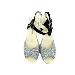 Espadrilles Silver Glitter Black Suede Wedge Sandals