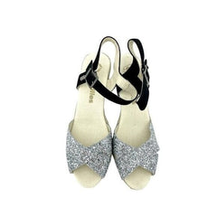Espadrilles Silver Glitter Black Suede Wedge Sandals
