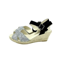 Espadrilles Silver Glitter Black Suede Wedge Sandals