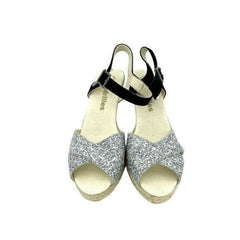 Espadrilles Silver Glitter Black Suede Wedge Sandals