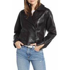 Something Navy Shrunken Leather Crop Jacket Double Breasted Jacket