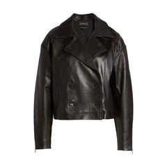 Something Navy Shrunken Leather Crop Jacket Double Breasted Jacket