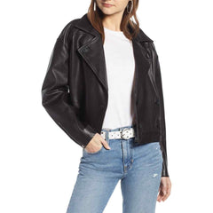 Something Navy Shrunken Leather Crop Jacket Double Breasted Jacket