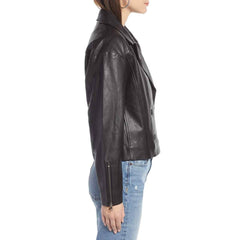 Something Navy Shrunken Leather Crop Jacket Double Breasted Jacket