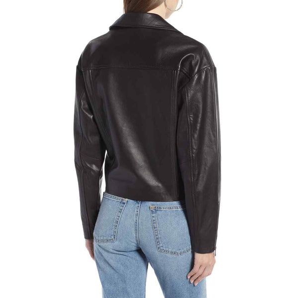 Something Navy Shrunken Leather Crop Jacket Double Breasted Jacket