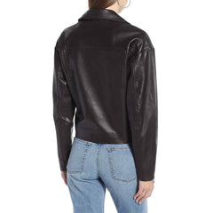 Something Navy Shrunken Leather Crop Jacket Double Breasted Jacket