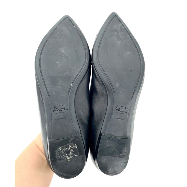 AGL Attilio Giusti Leombruni Black Leather Pointed Toe Flats - PRE-OWNED