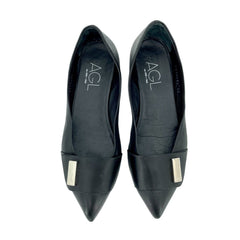 AGL Attilio Giusti Leombruni Black Leather Pointed Toe Flats - PRE-OWNED