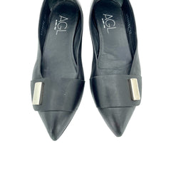 AGL Attilio Giusti Leombruni Black Leather Pointed Toe Flats - PRE-OWNED