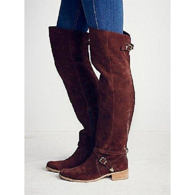 Charles David Amorosa Brown Suede Leather Over-The-Knee Boots