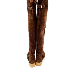 Charles David Amorosa Brown Suede Leather Over-The-Knee Boots