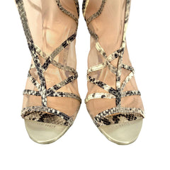 Ted Baker Mesh Snake Print Leather Peep Toe Booties