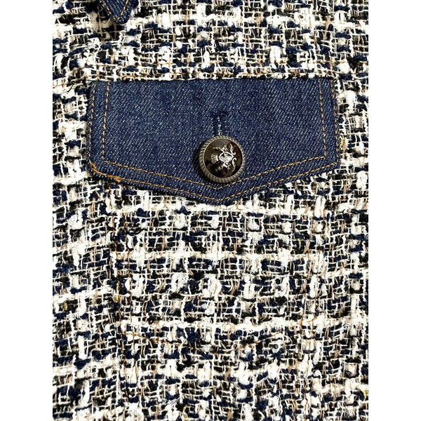 Gracia Tweed Denim Blue Silver Glitter Contrast Crop Jacket