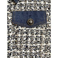 Gracia Tweed Denim Blue Silver Glitter Contrast Crop Jacket