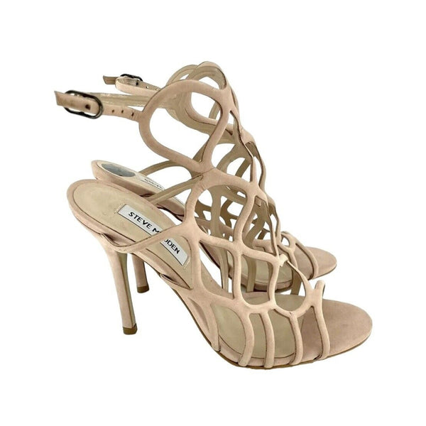Steve Madden Blush Pink Suede Leather Caged Open Toe Sandals Heels SZ 7 New SH15
