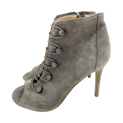 Charles By Charles Grey Suede Peep Toe High Heel Booties - PRE-OWNED