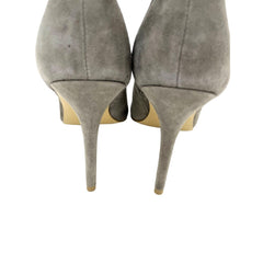 Charles By Charles Grey Suede Peep Toe High Heel Booties - PRE-OWNED