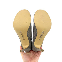 Charles By Charles Grey Suede Peep Toe High Heel Booties - PRE-OWNED