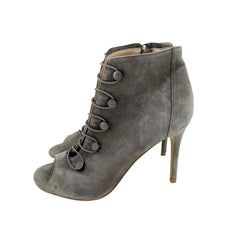 Charles By Charles Grey Suede Peep Toe High Heel Booties - PRE-OWNED