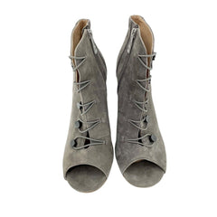 Charles By Charles Grey Suede Peep Toe High Heel Booties - PRE-OWNED