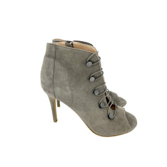 Charles By Charles Grey Suede Peep Toe High Heel Booties - PRE-OWNED